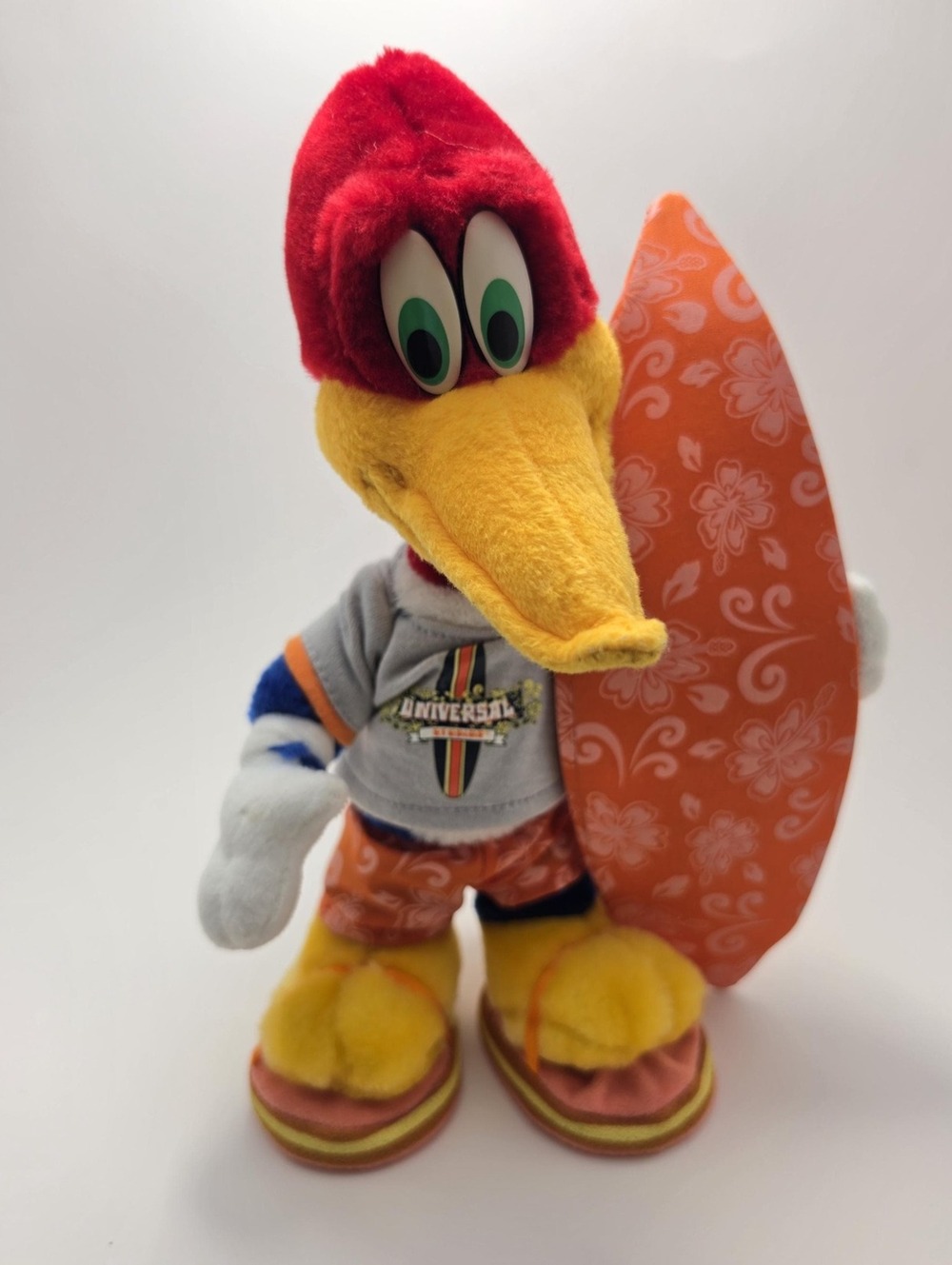 Woody Woodpecker Surfboard Standing Plush, Vintage Collectible (12 inch)